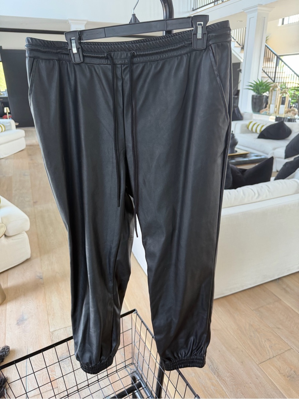 a new day Black Faux Leather Jogger Pants with Drawstring
